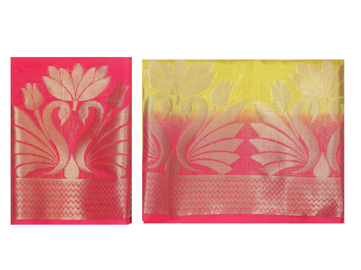 Mimosa Womens Linen Saree Kanjivaram style Olive Color