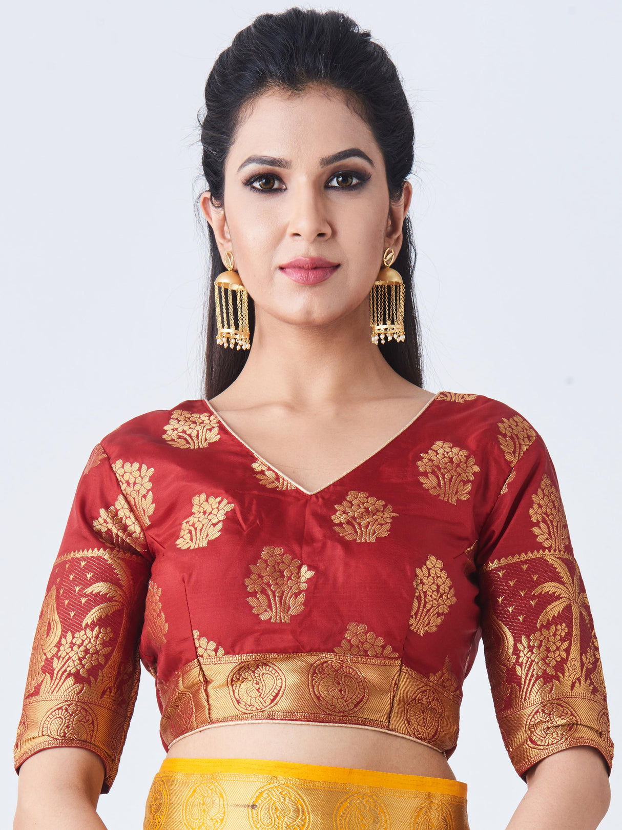 Mimosa Womens Art Silk Saree Kanjivaram Gold Color