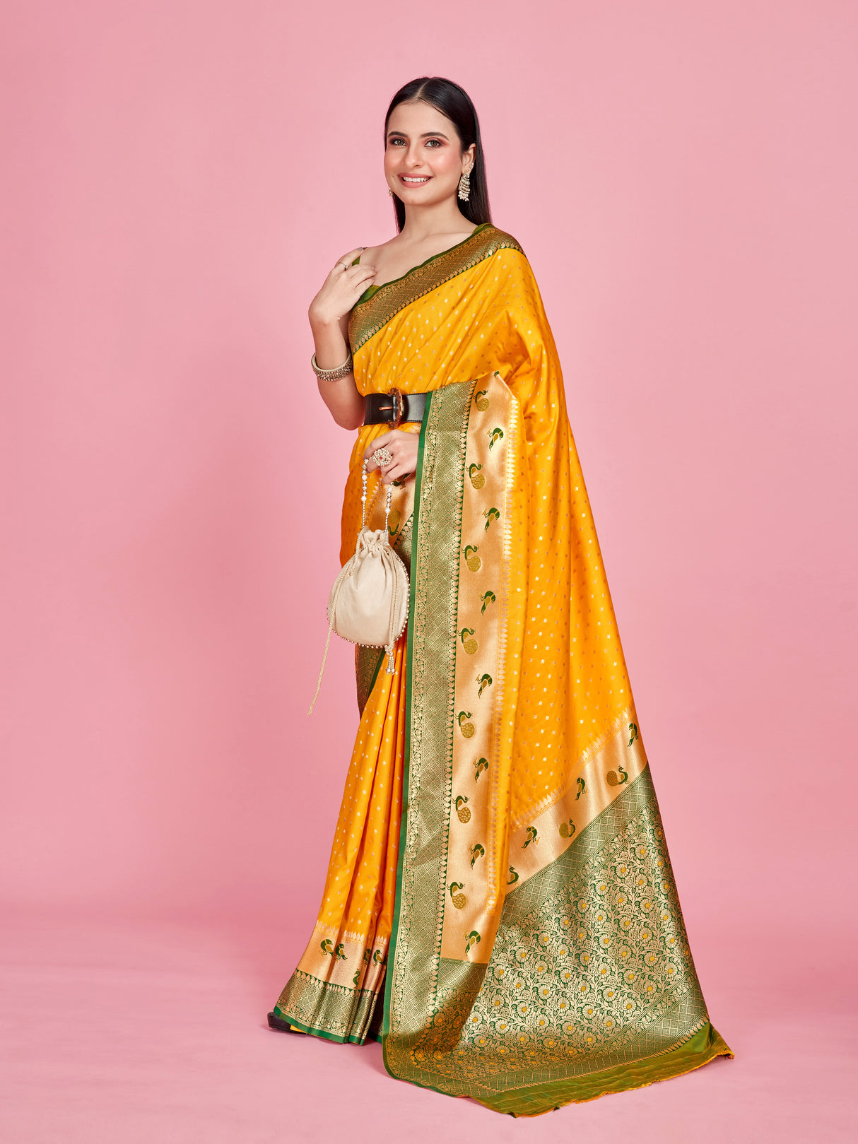 Mimosa Women's Woven Design Paithani Style Art Silk Saree With Blouse Piece : SA00001350GDFREE