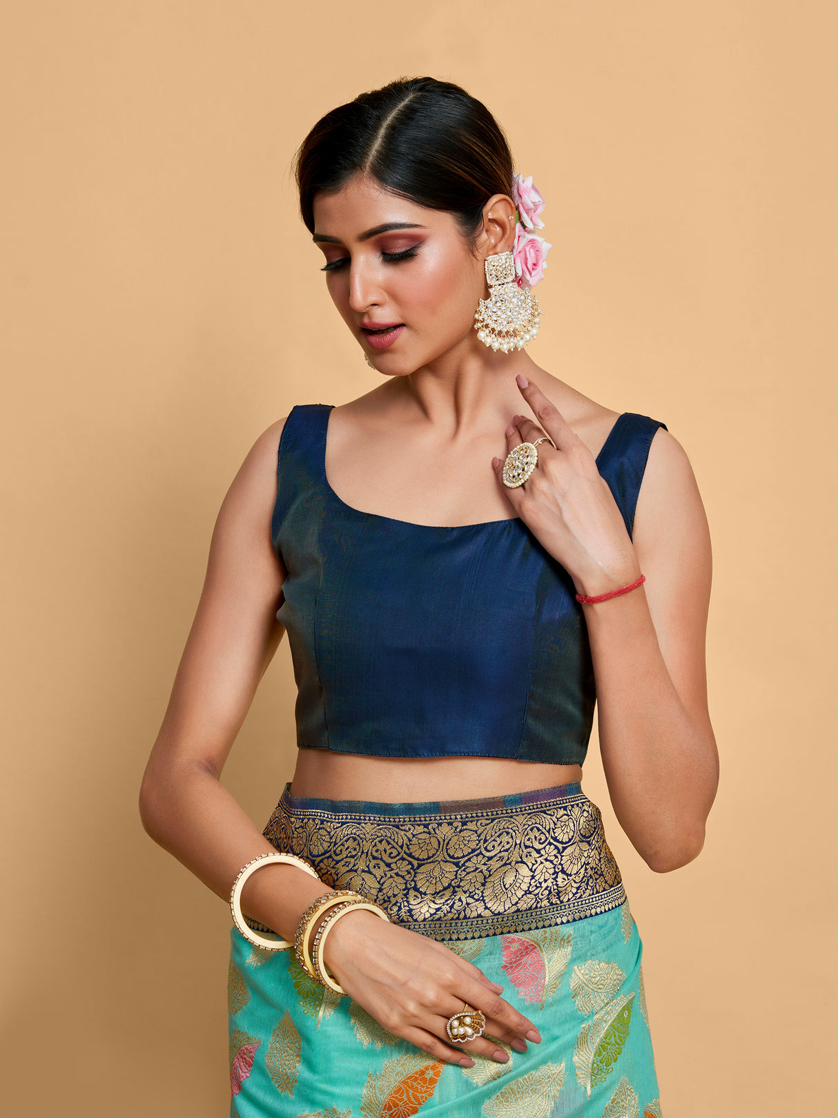 Mimosa Women's Woven Design Kanjivaram Linen Saree With Blouse Piece : SA00001245SFFREE