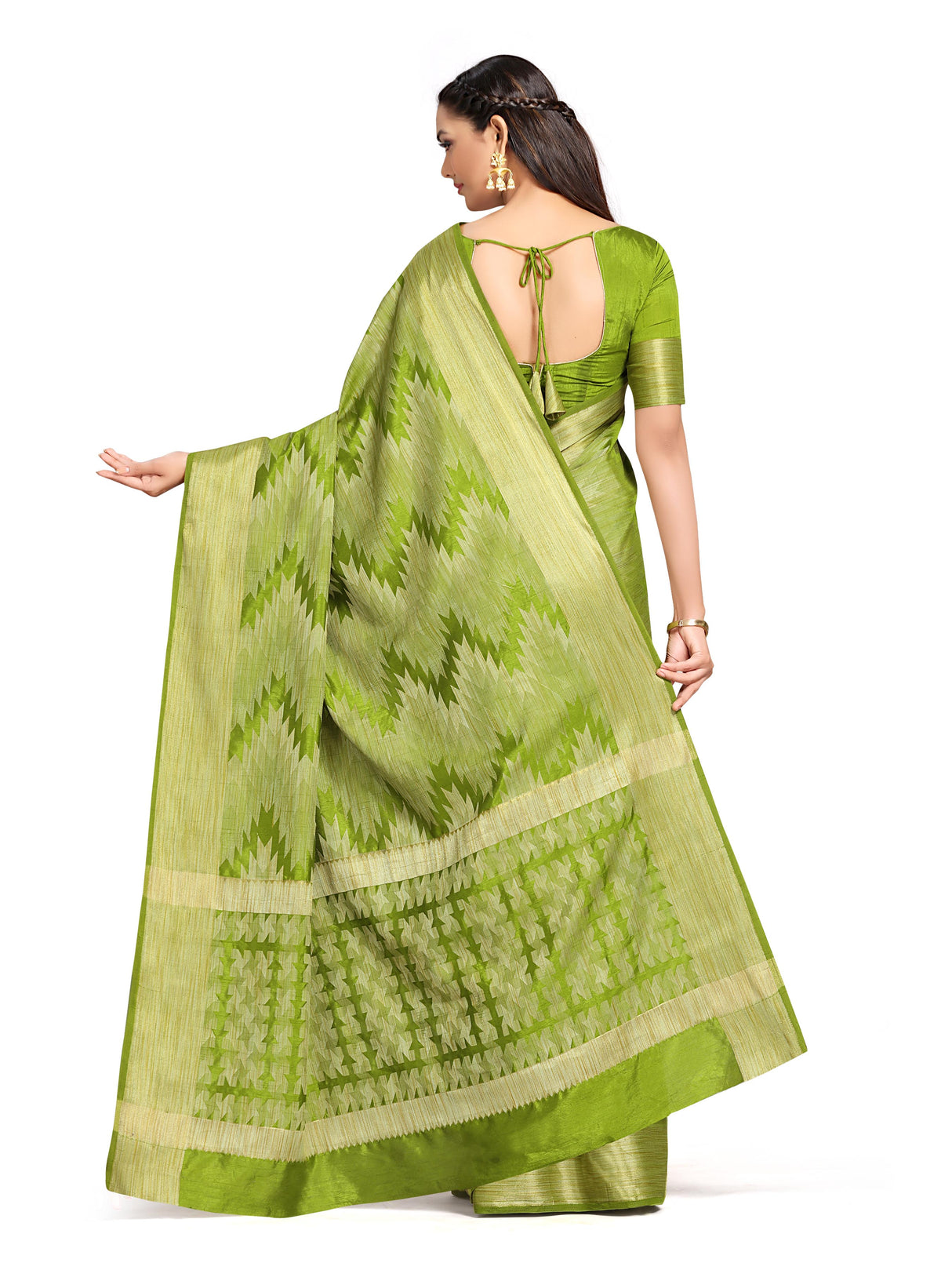 Mimosa Womens Art Silk Saree Kanjivaram Olive Color