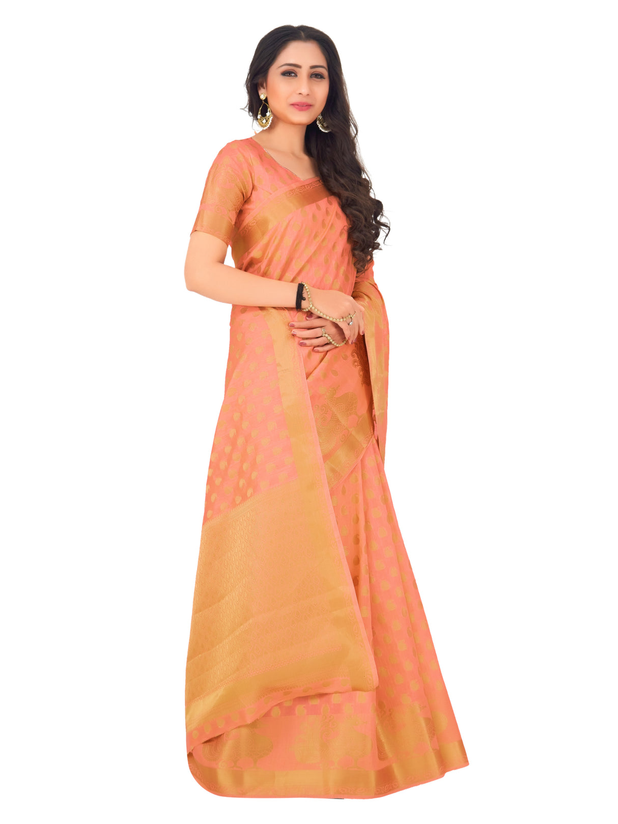 Mimosa Womens Art Silk Saree Kanjivaram Peach Color