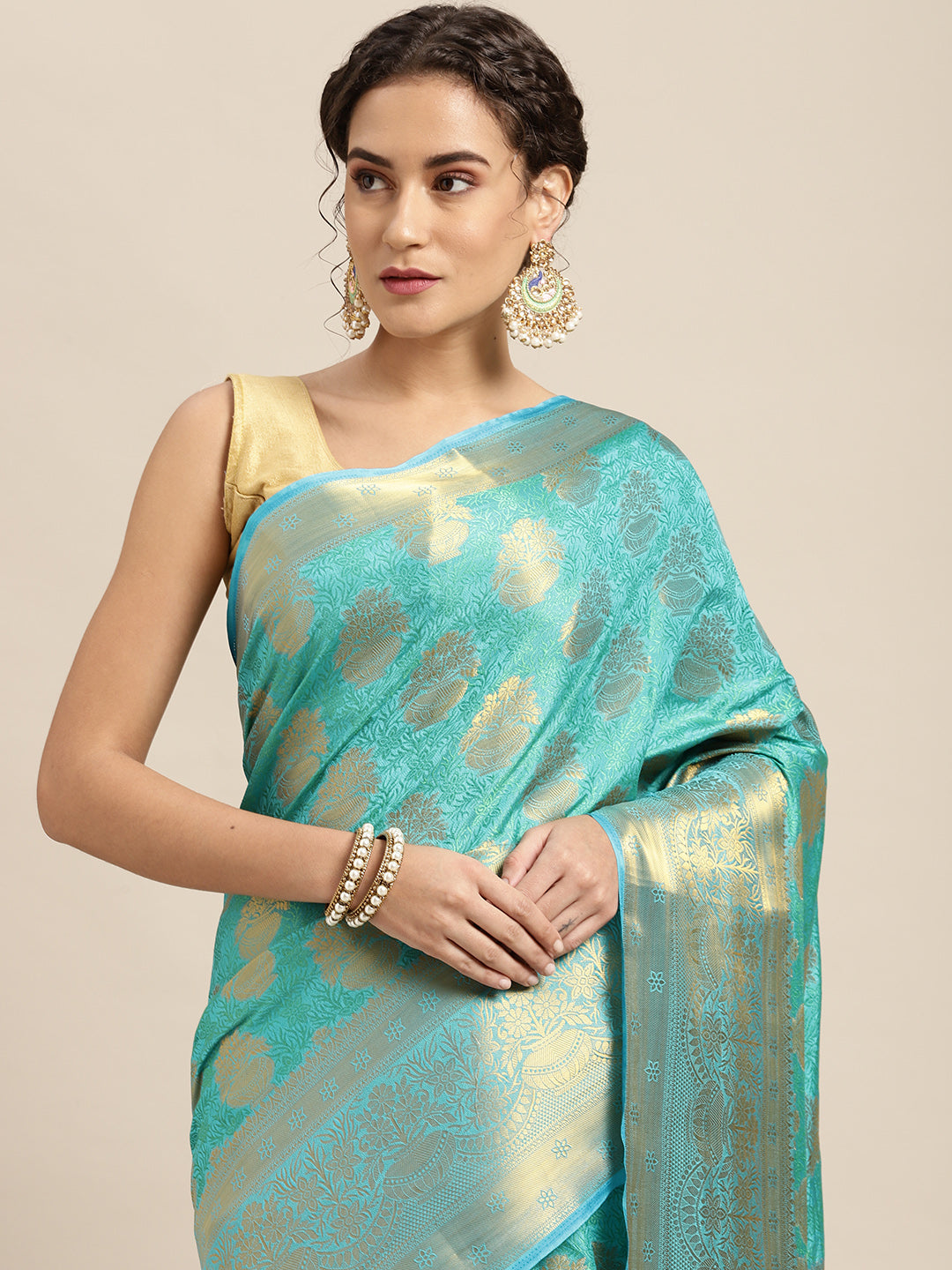 Mimosa Womens Art Silk Saree Kanjivaram Saffire Color