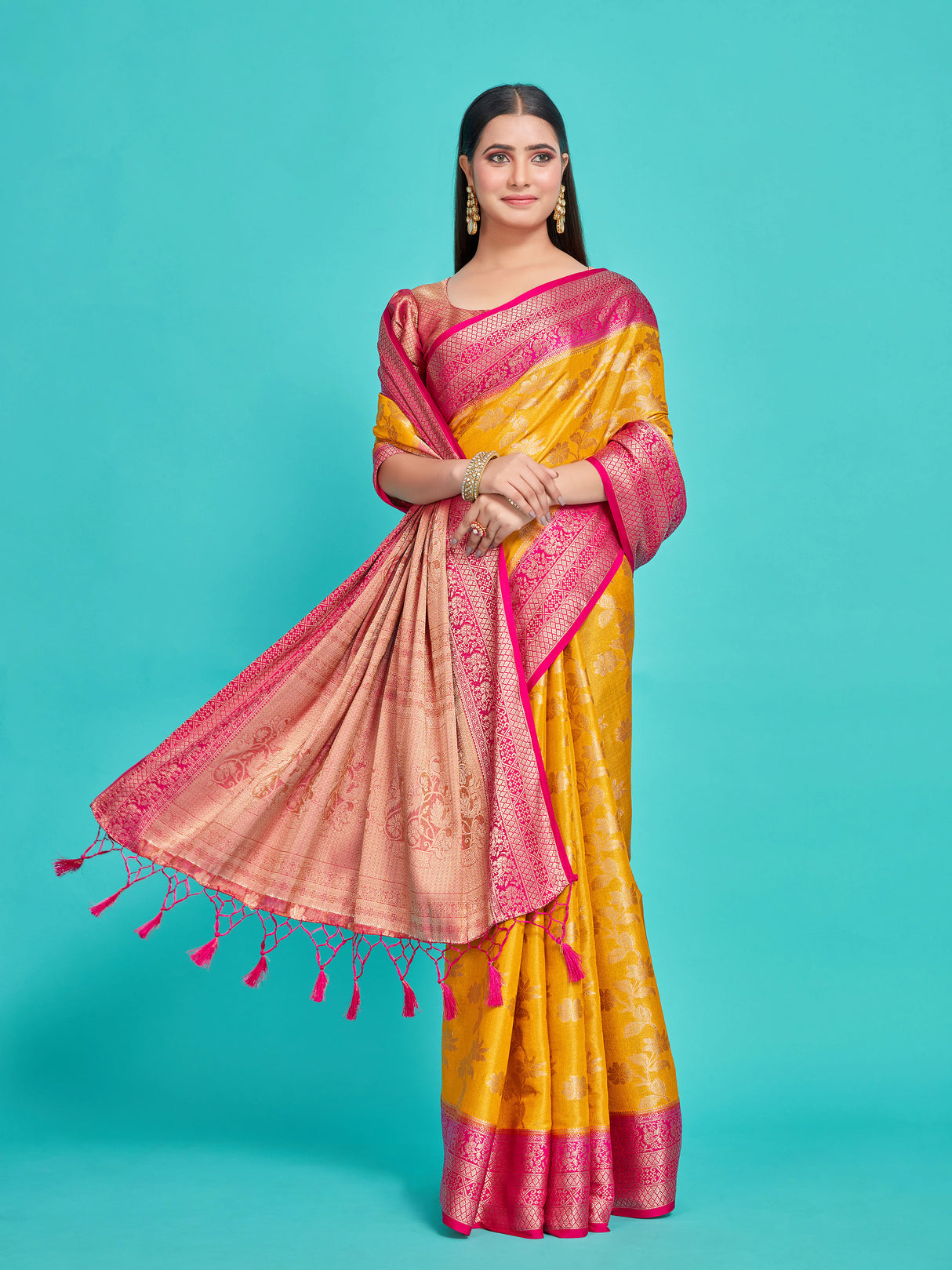 Mimosa Women's Woven Design Kanjivaram Style Art Silk Saree With Blouse Piece : SA0000374MSFREE