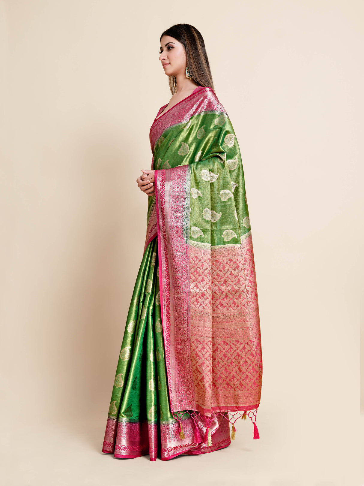 Mimosa Womens Art Silk Saree Kanjivaram Green Color