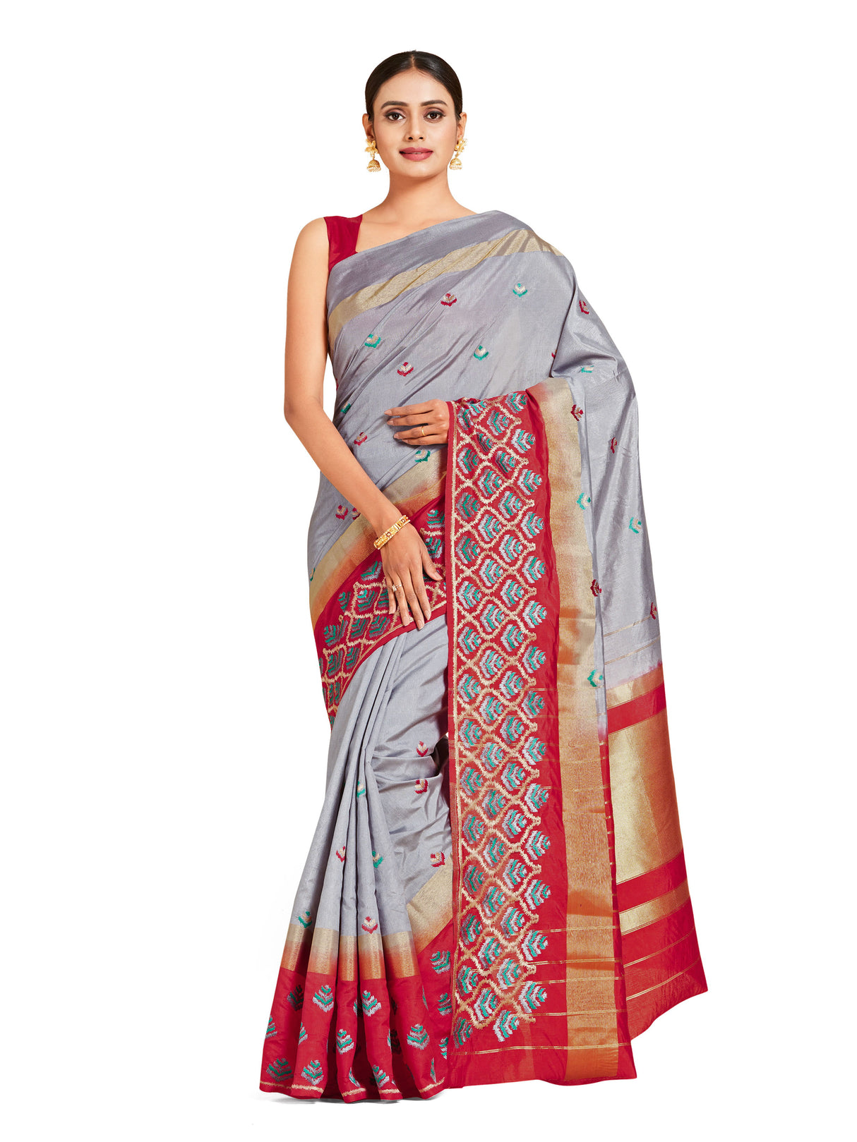 Mimosa Womens Art Silk Saree Kanjivaram Grey Color