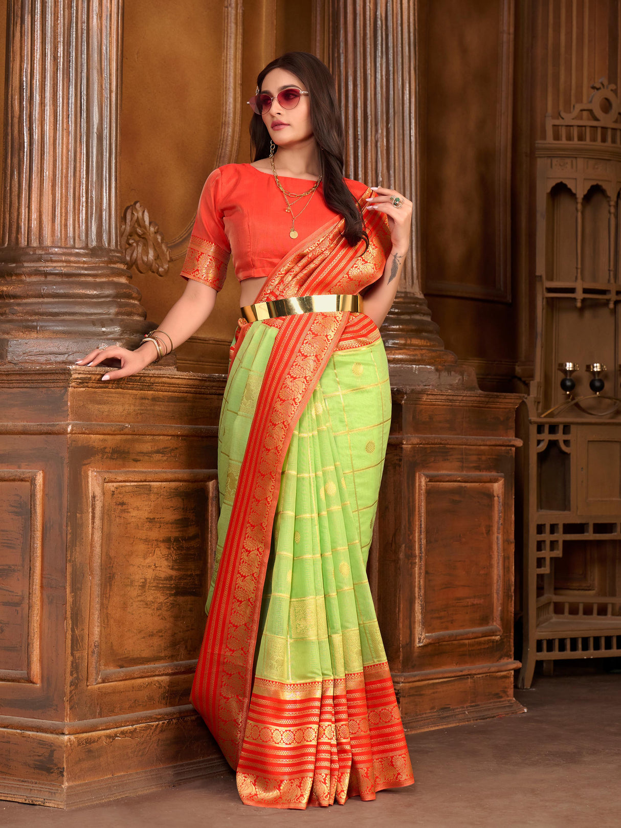 Mimosa Women's Woven Design Kanjivaram Style Art Silk Saree With Blouse Piece : SA0000870PS