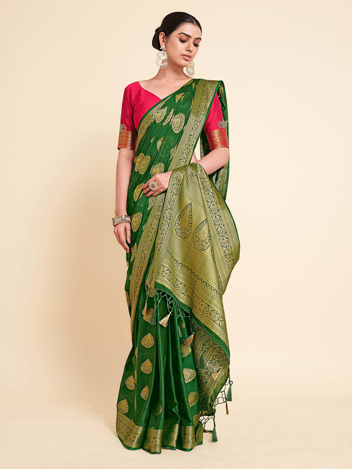 Mimosa Womens Crepe Saree Mysore Silk BGreen Color