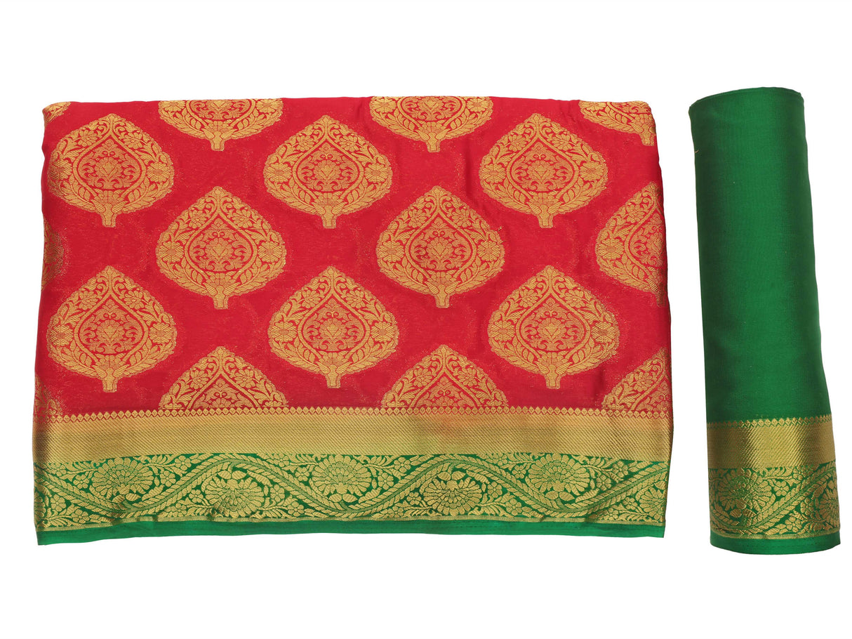 Mimosa Womens Crepe Saree Mysore Silk Red Color