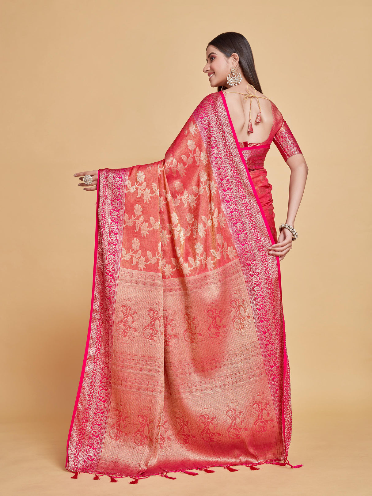 Mimosa Women's Woven Design Kanjivaram Style Art Silk Saree With Blouse Piece : SA0000374RNFREE