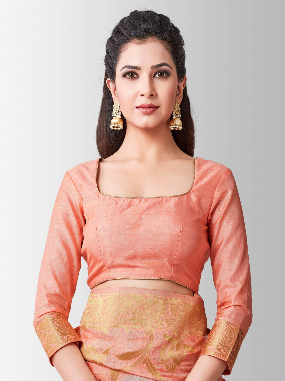 Mimosa Womens Art Silk Saree Kanjivaram Peach Color