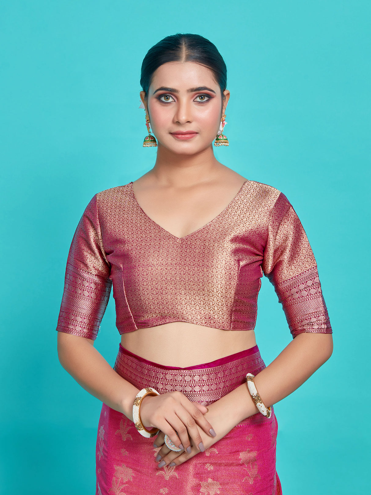 Mimosa Women's Woven Design Kanjivaram Style Art Silk Saree With Blouse Piece : SA0000376RNFREE