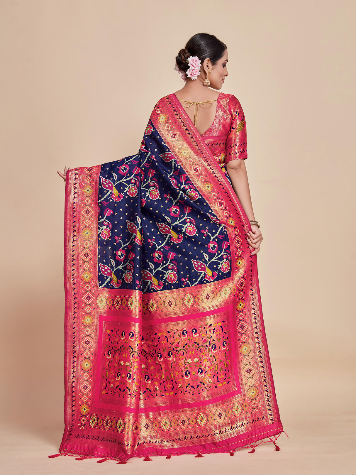 Mimosa Women's Woven Design Kanjivaram Style Art Silk Saree With Blouse Piece : SA00001416NVFREE