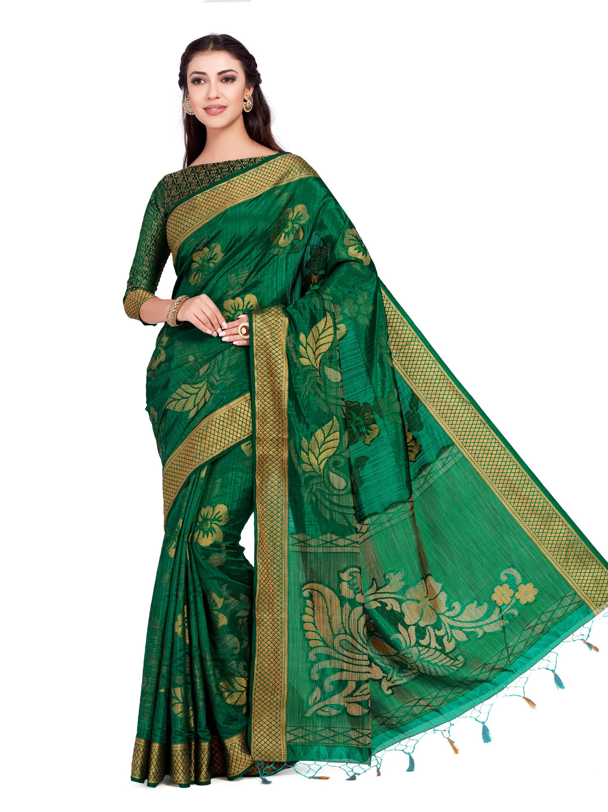 Mimosa Womens Art Silk Saree Kanjivaram BGreen Color