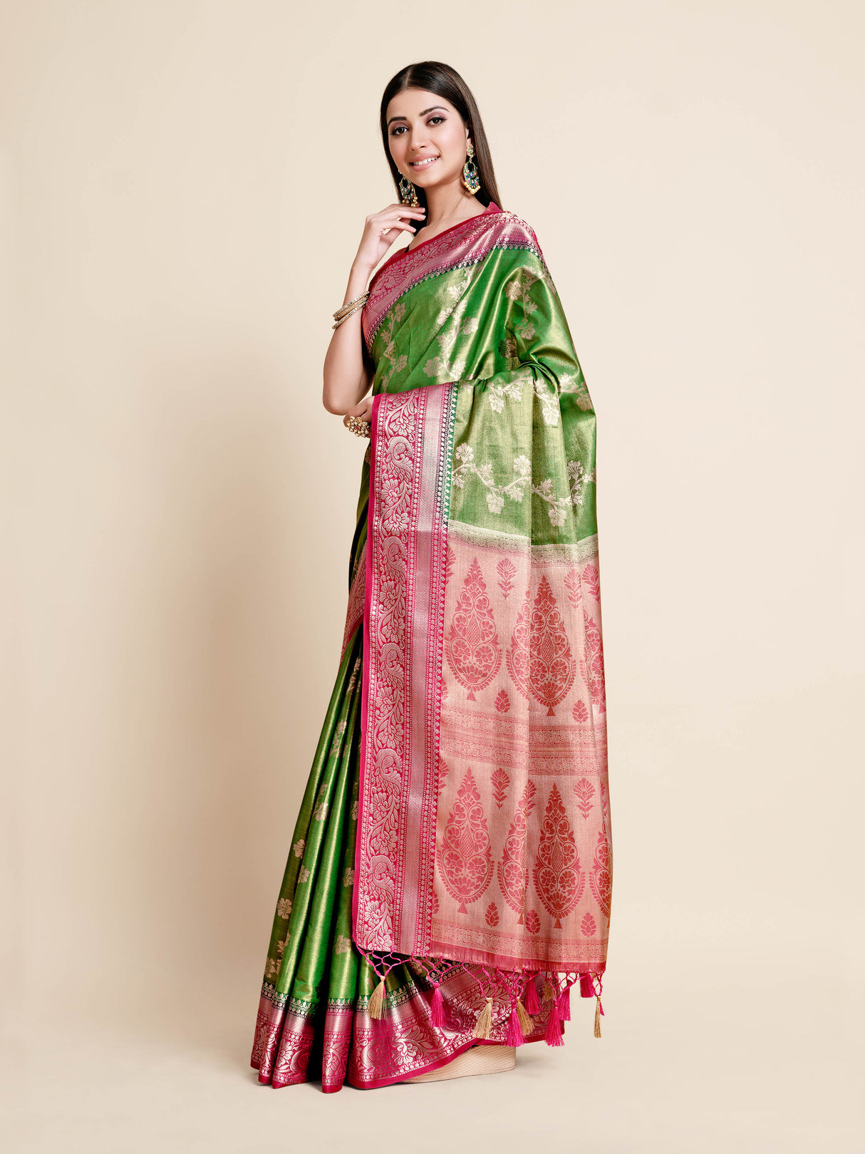 Mimosa Womens Art Silk Saree Kanjivaram Green Color