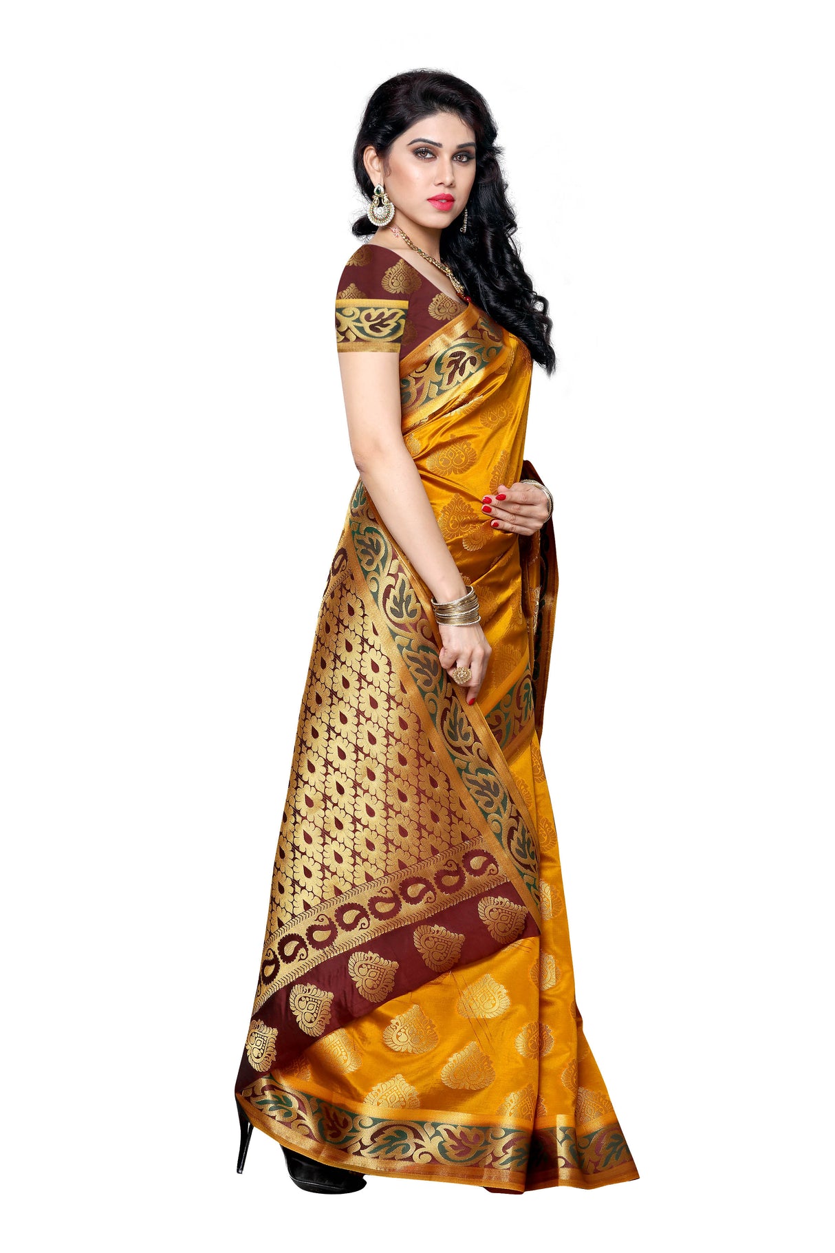 Mimosa Womens Art Silk Saree Kanjivaram Mustard Color