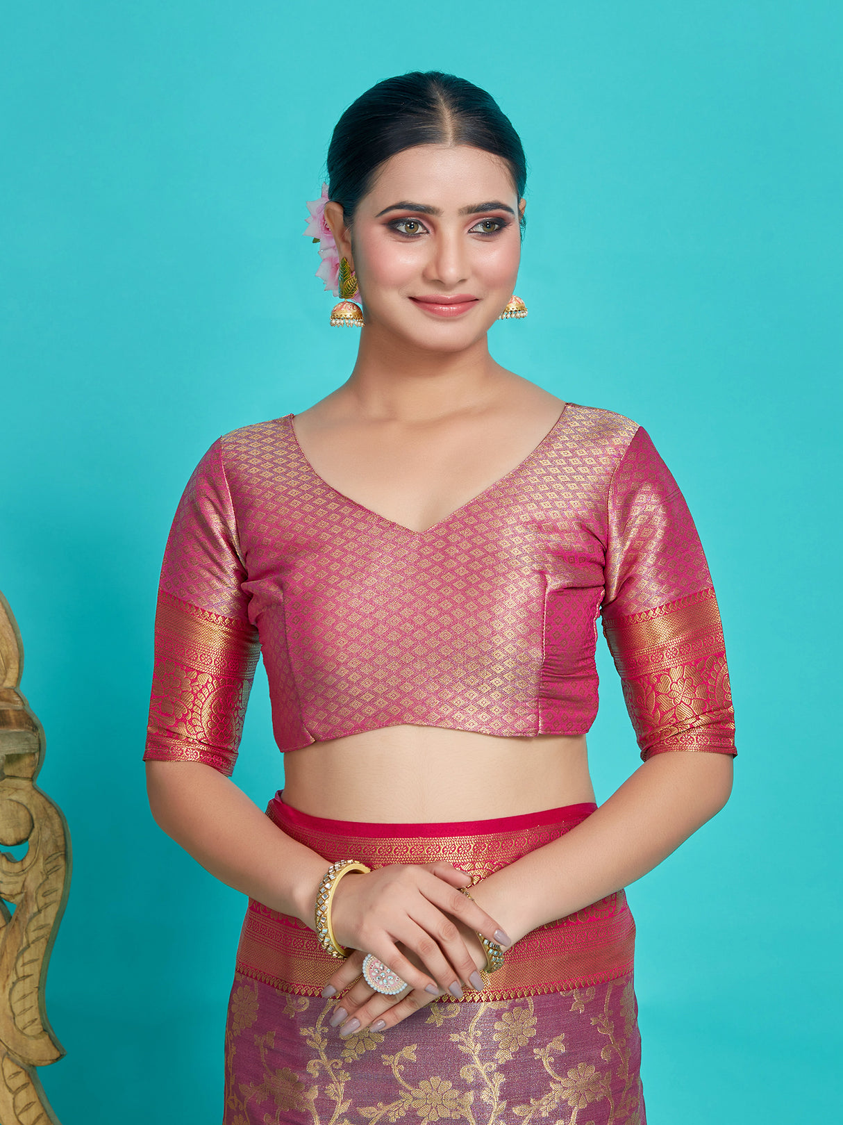 Mimosa Women's Woven Design Kanjivaram Style Art Silk Saree With Blouse Piece : SA0000375MRFREE