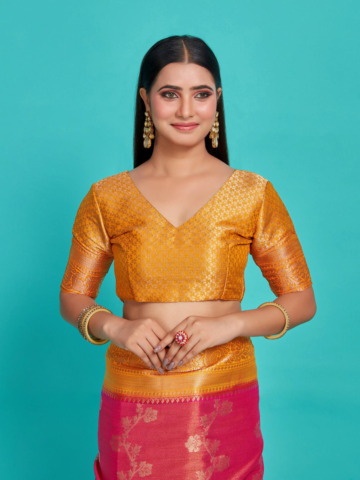 Mimosa Women's Woven Design Kanjivaram Style Art Silk Saree With Blouse Piece : SA0000394RNFREE