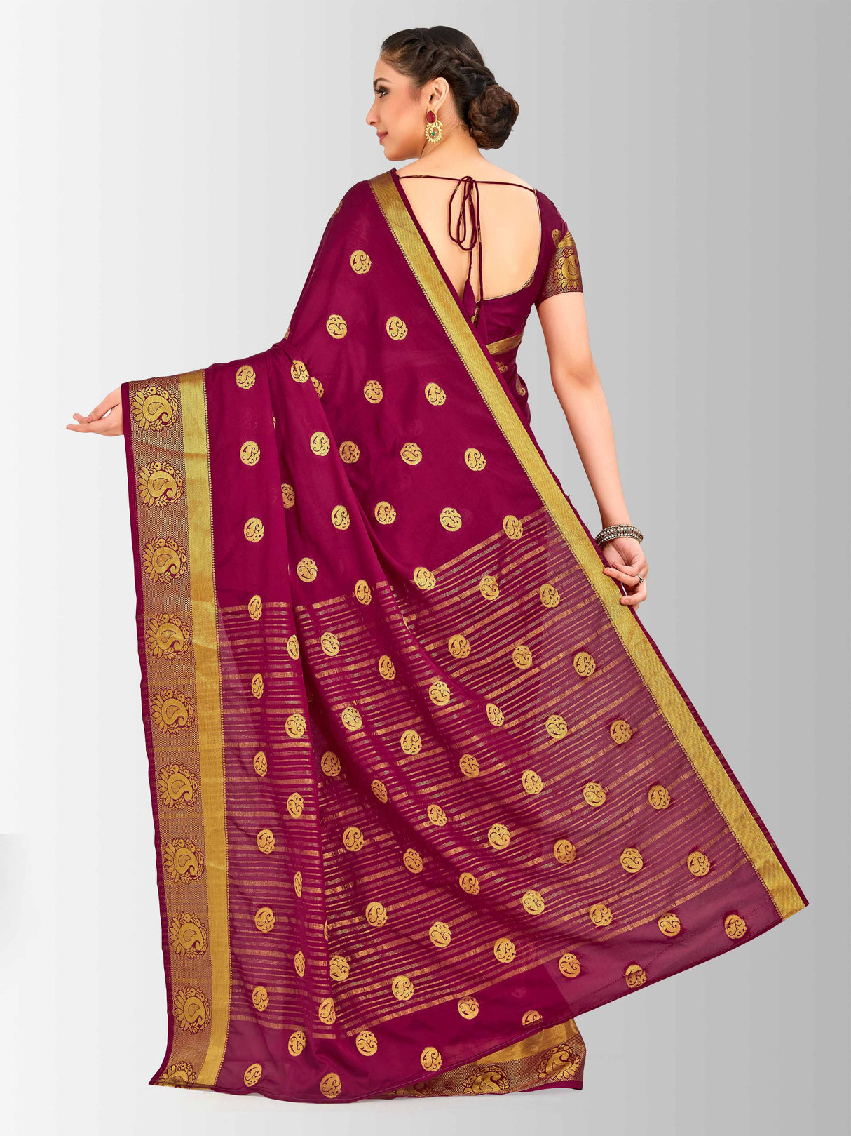 Mimosa Womens Crepe Saree Mysore Silk Wine Color