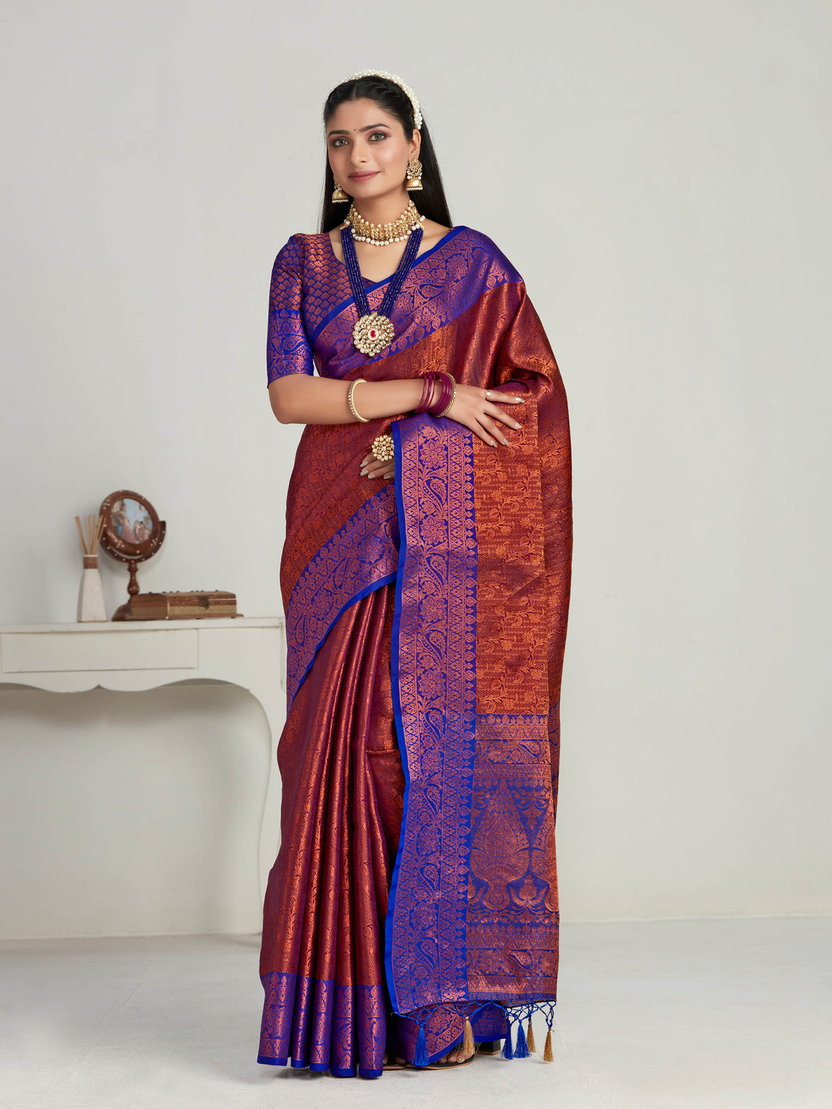 Mimosa Women's Woven Design Kanjivaram Art Silk Saree With Blouse Piece : SA00001134MJ
