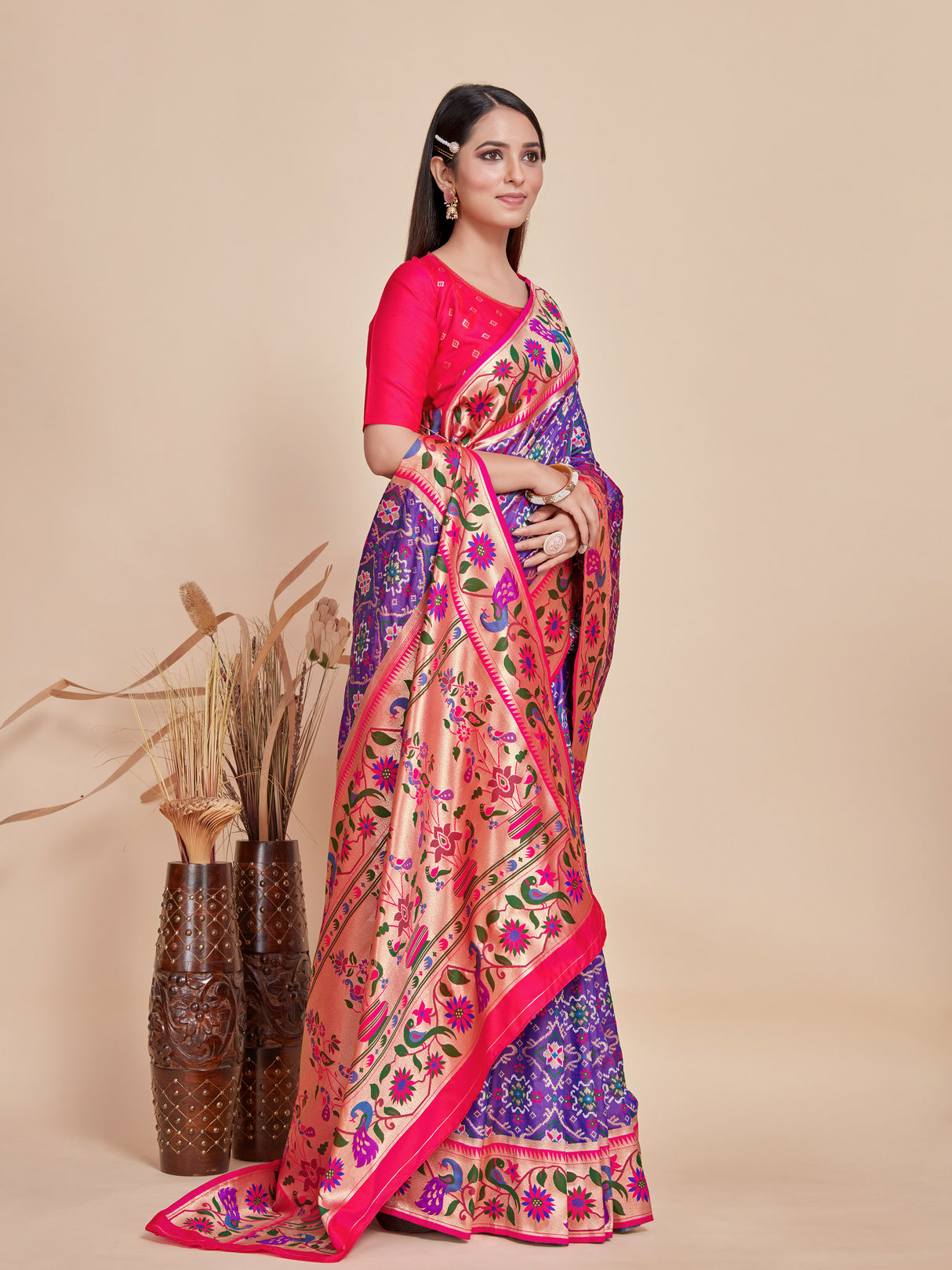 Mimosa Women's Woven Design Patola Style Art Silk Saree With Blouse Piece : SA00001379PRFREE