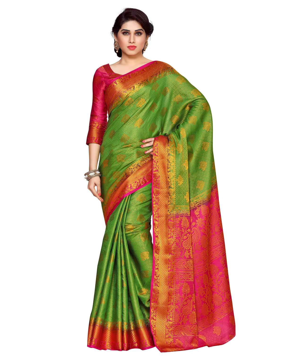 Mimosa Womens Art Silk Saree Kanjivaram Green Color