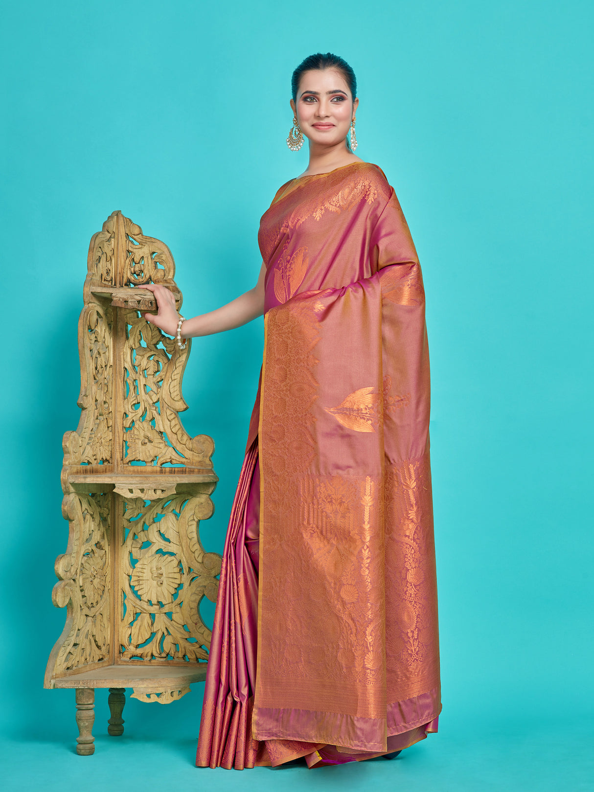 Mimosa Women's Woven Design Kanjivaram Style Art Silk Saree With Blouse Piece : SA00001382PRFREE