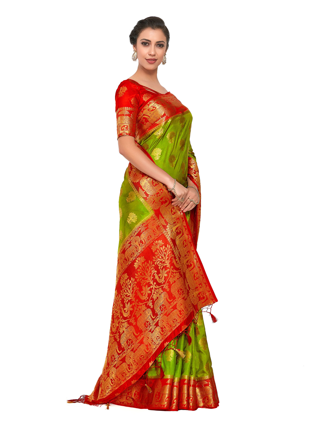 Mimosa Womens Art Silk Saree Kanjivaram Olive Color