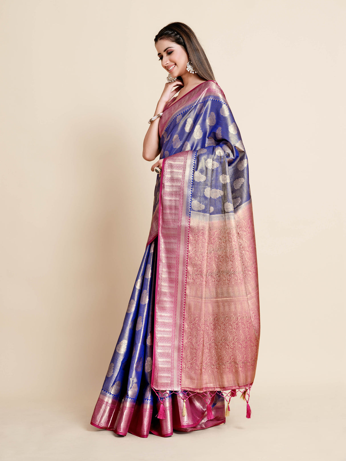 Mimosa Womens Art Silk Saree Kanjivaram Royal Blue Color