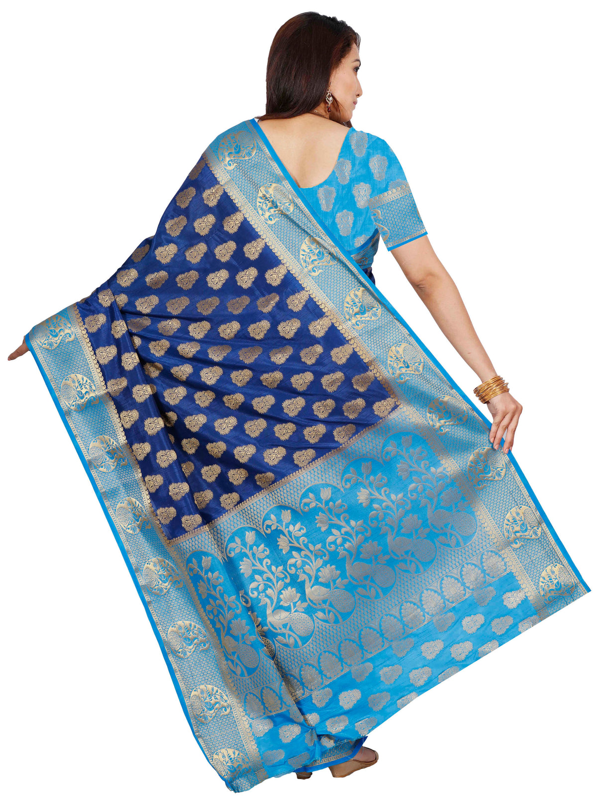 Mimosa Womens Art Silk Saree Kanjivaram Navy Blue Color