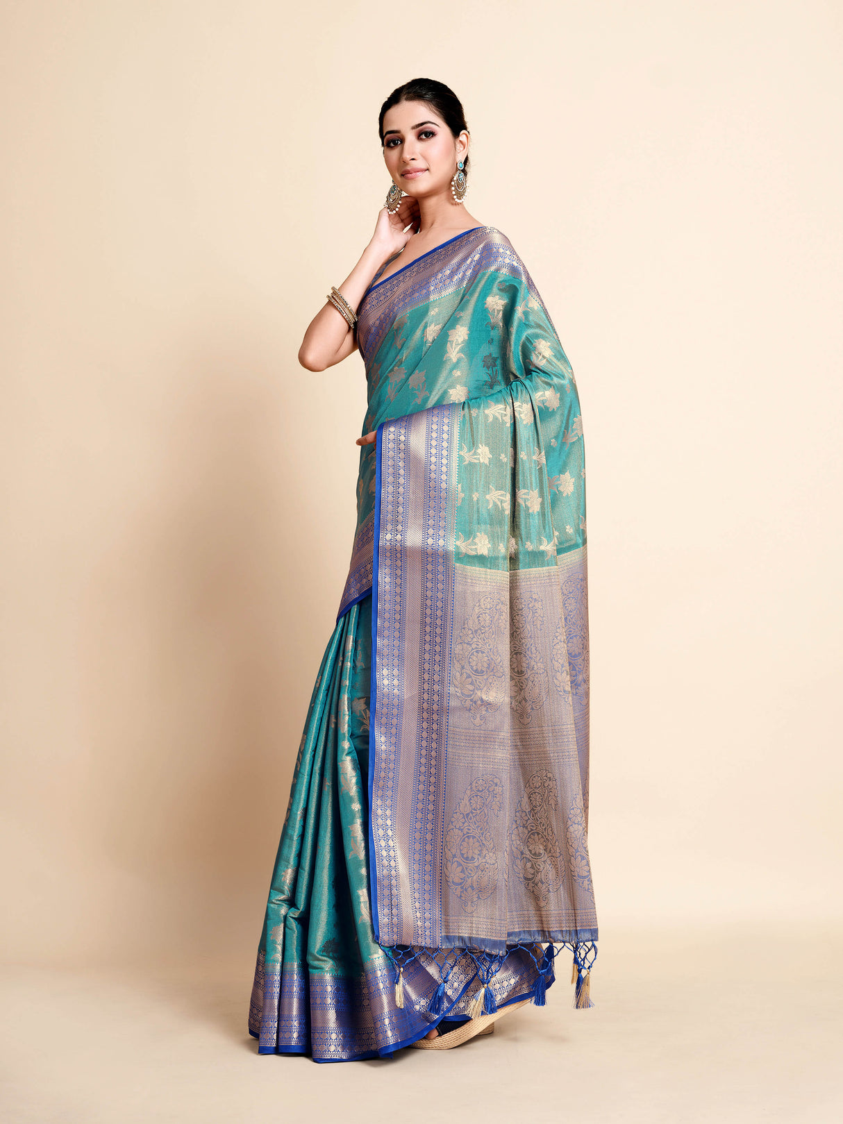 Mimosa Womens Art Silk Saree Kanjivaram Saffire Color