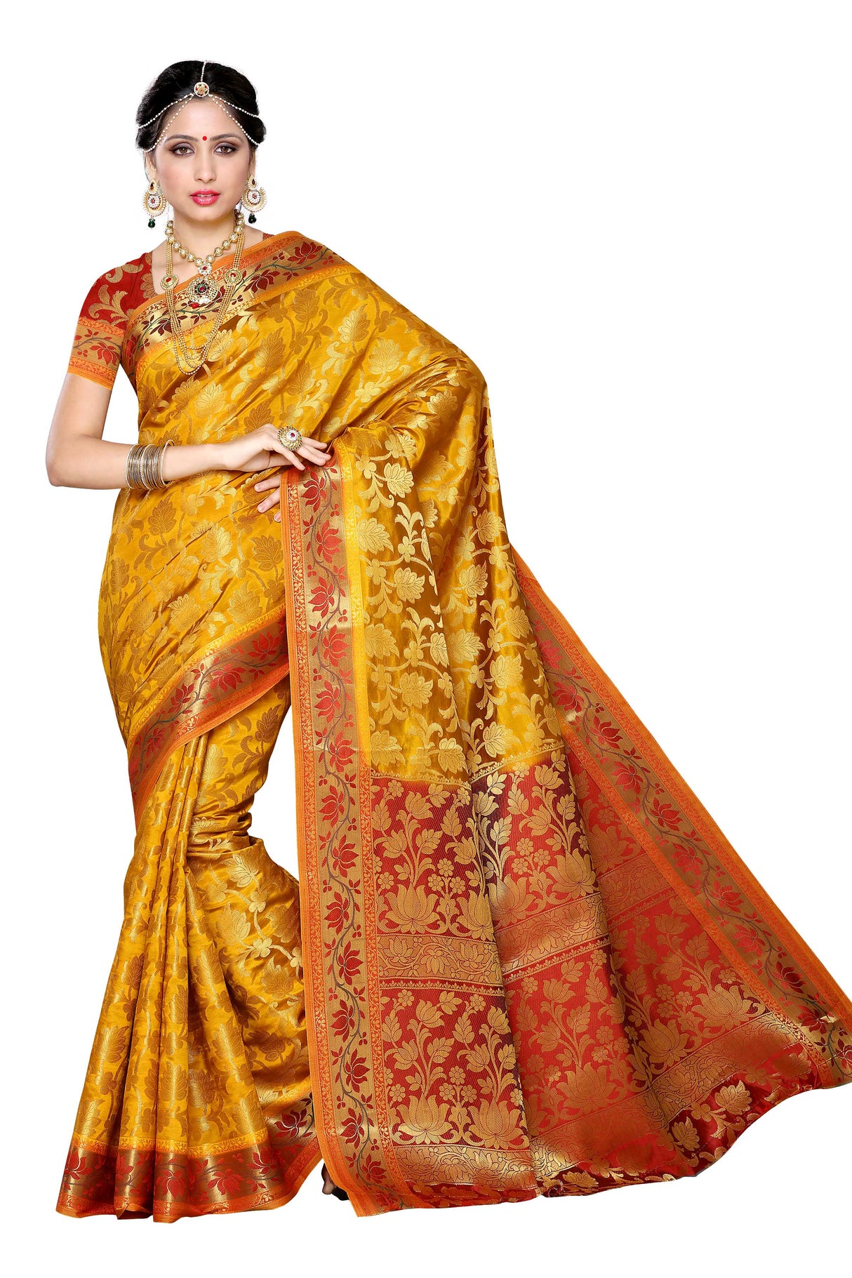 Mimosa Womens Art Silk Saree Kanjivaram Gold Color