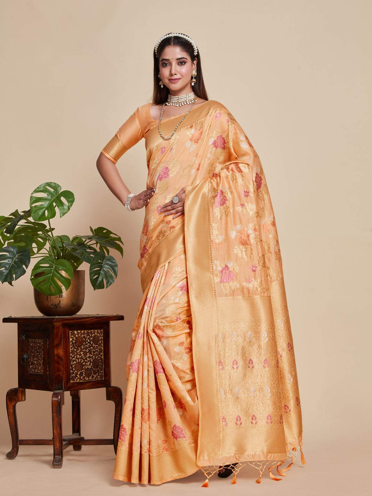 Mimosa Women's Woven Design Kanjivaram Style Art Silk Saree With Blouse Piece : SA00001059PC
