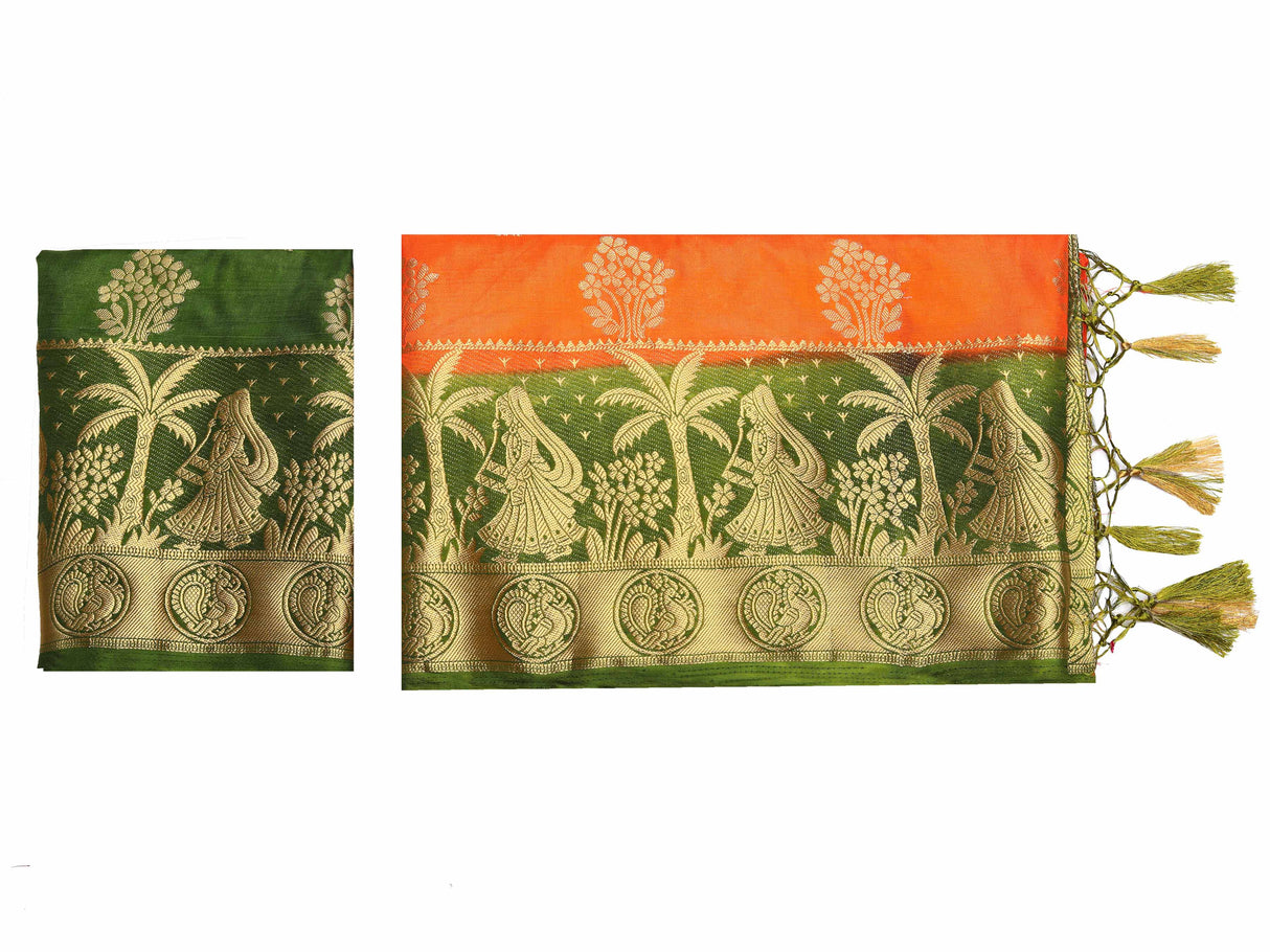 Mimosa Womens Art Silk Saree Kanjivaram Peach Color