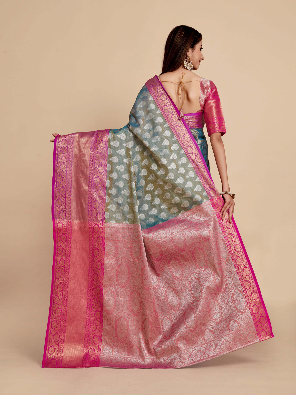 Mimosa Womens Art Silk Saree Kanjivaram Ananda Color