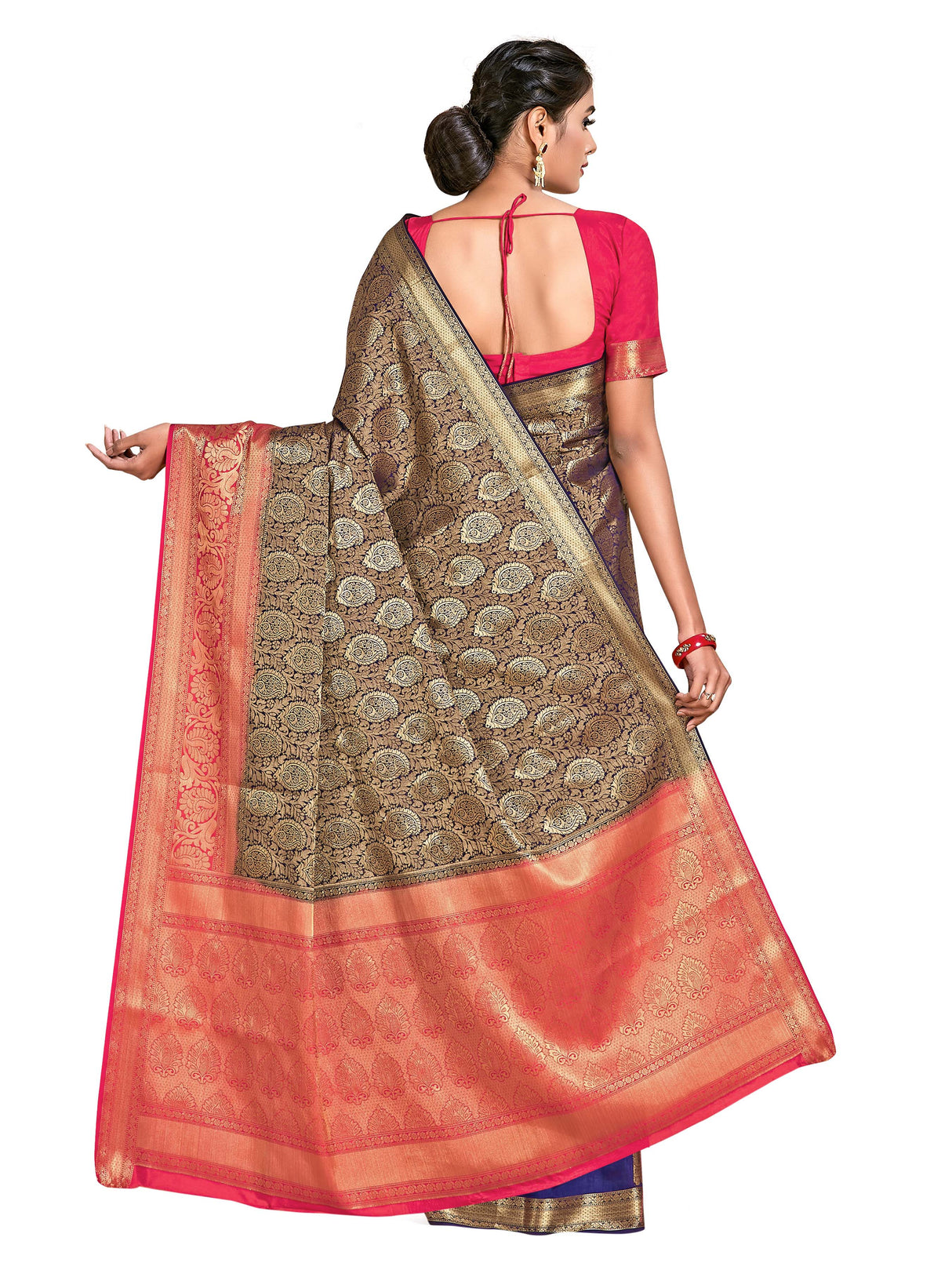 Mimosa Womens Art Silk Saree Kanjivaram Navy Blue Color