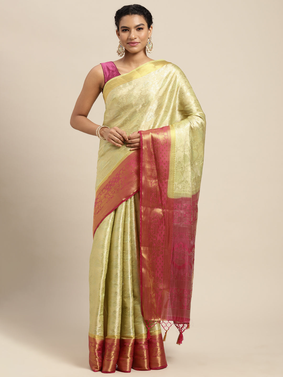 Mimosa Womens Art Silk Saree Banarasi Pista Color