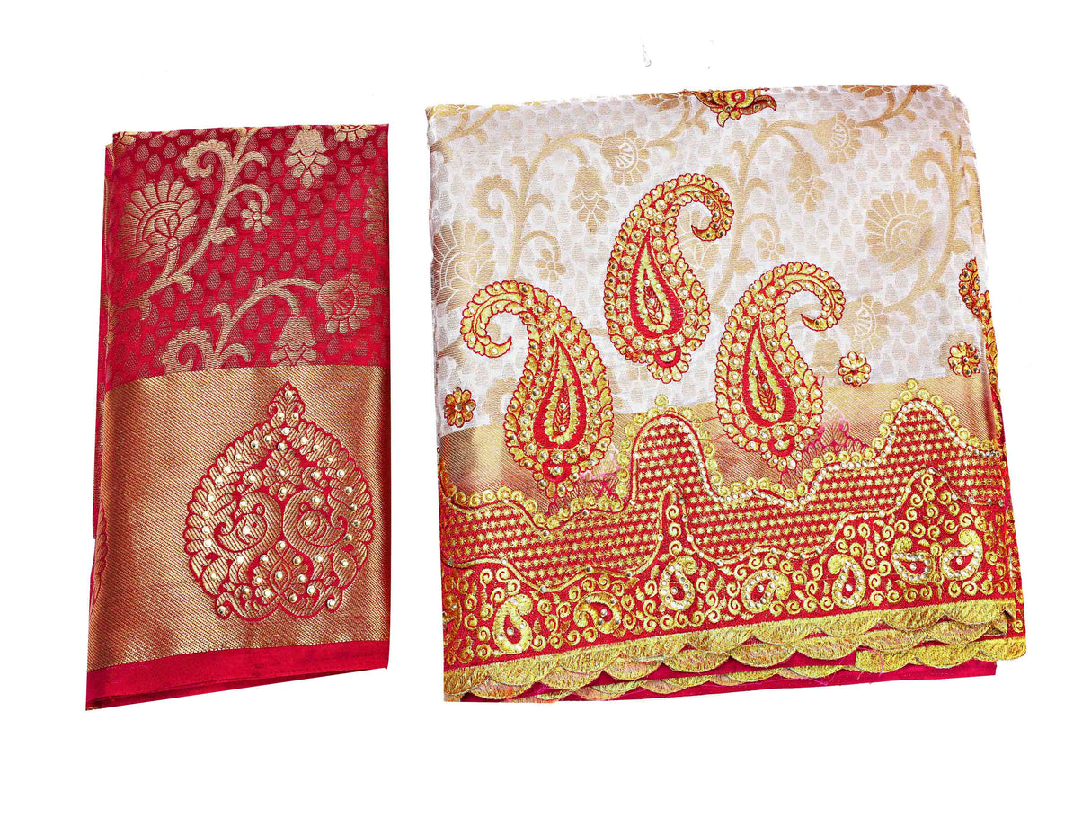 Mimosa Womens Art Silk Saree Kanjivaram Halfwhite Color