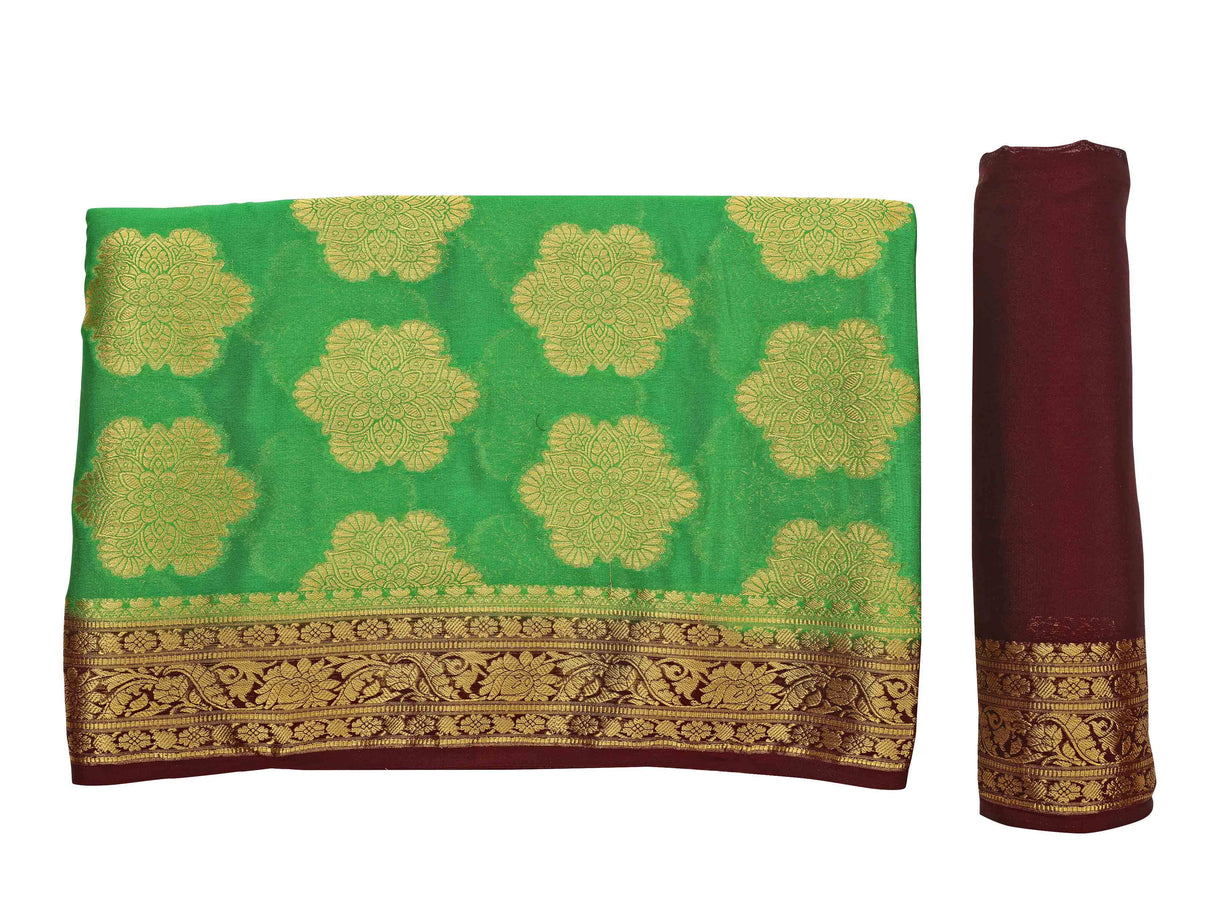 Mimosa Womens Crepe Saree Mysore Silk Green Color