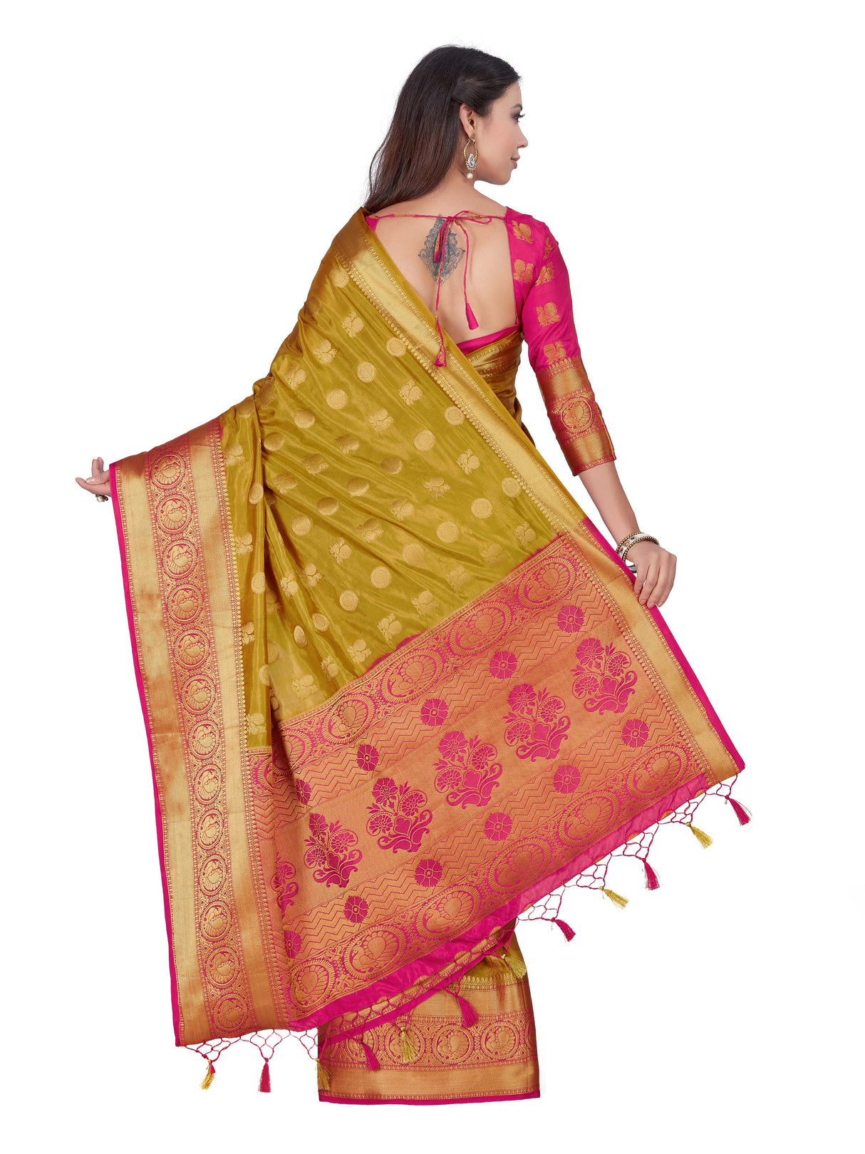 Mimosa Womens Art Silk Saree Kanjivaram Chiku Color