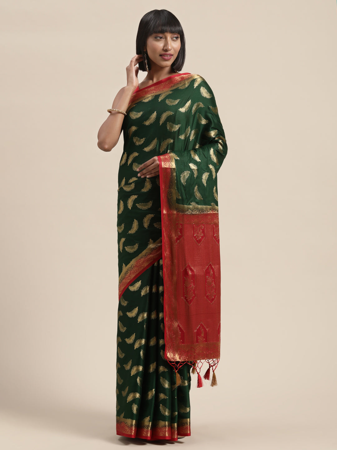 Mimosa Womens Crepe Saree Mysore Silk BGreen Color