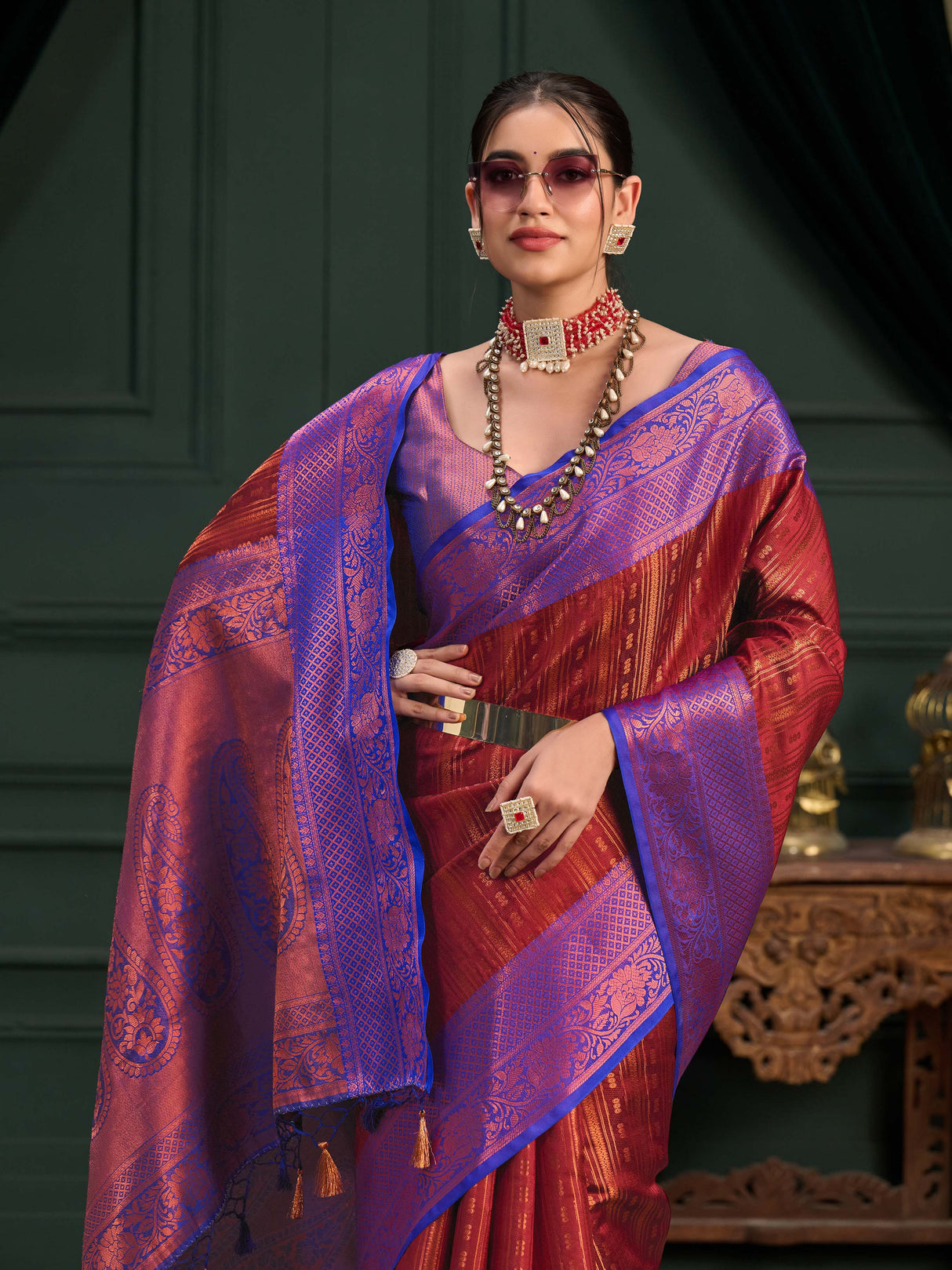 Mimosa Women's Woven Design Kanjivaram Art Silk Saree With Blouse Piece : SA0000914MR