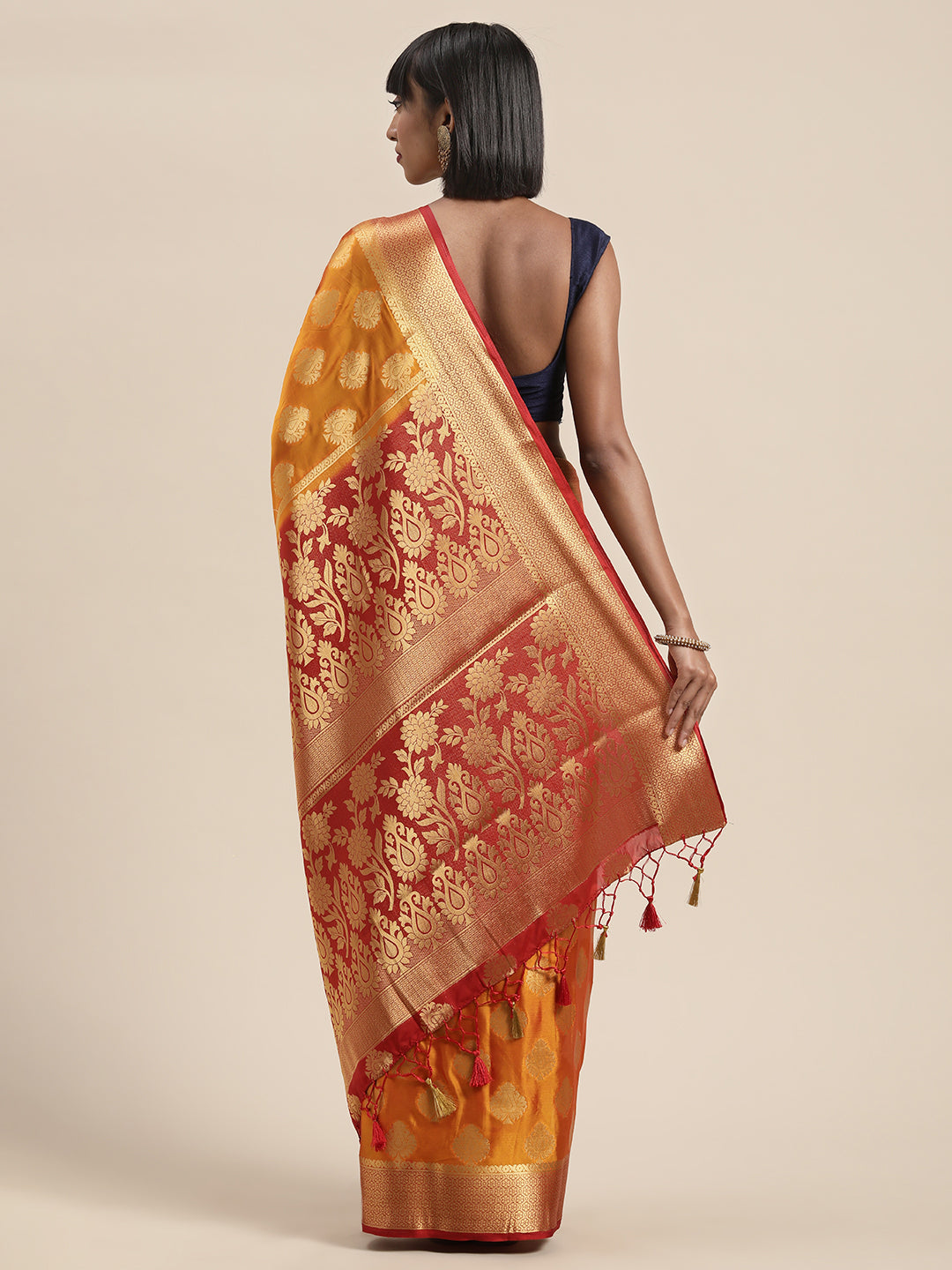 Mimosa Womens Crepe Saree Mysore Silk Gold Color