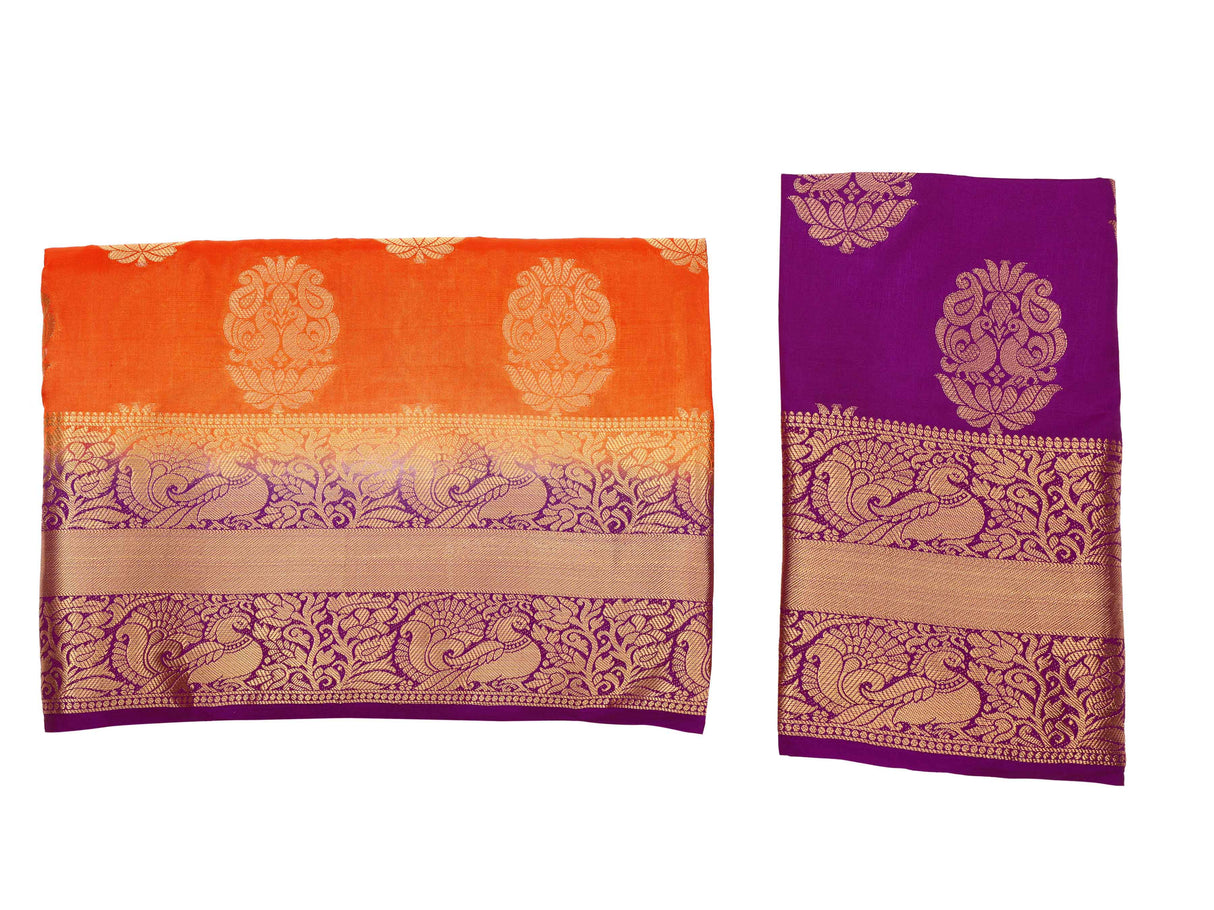 Mimosa Womens Art Silk Saree Kanjivaram Orange Color