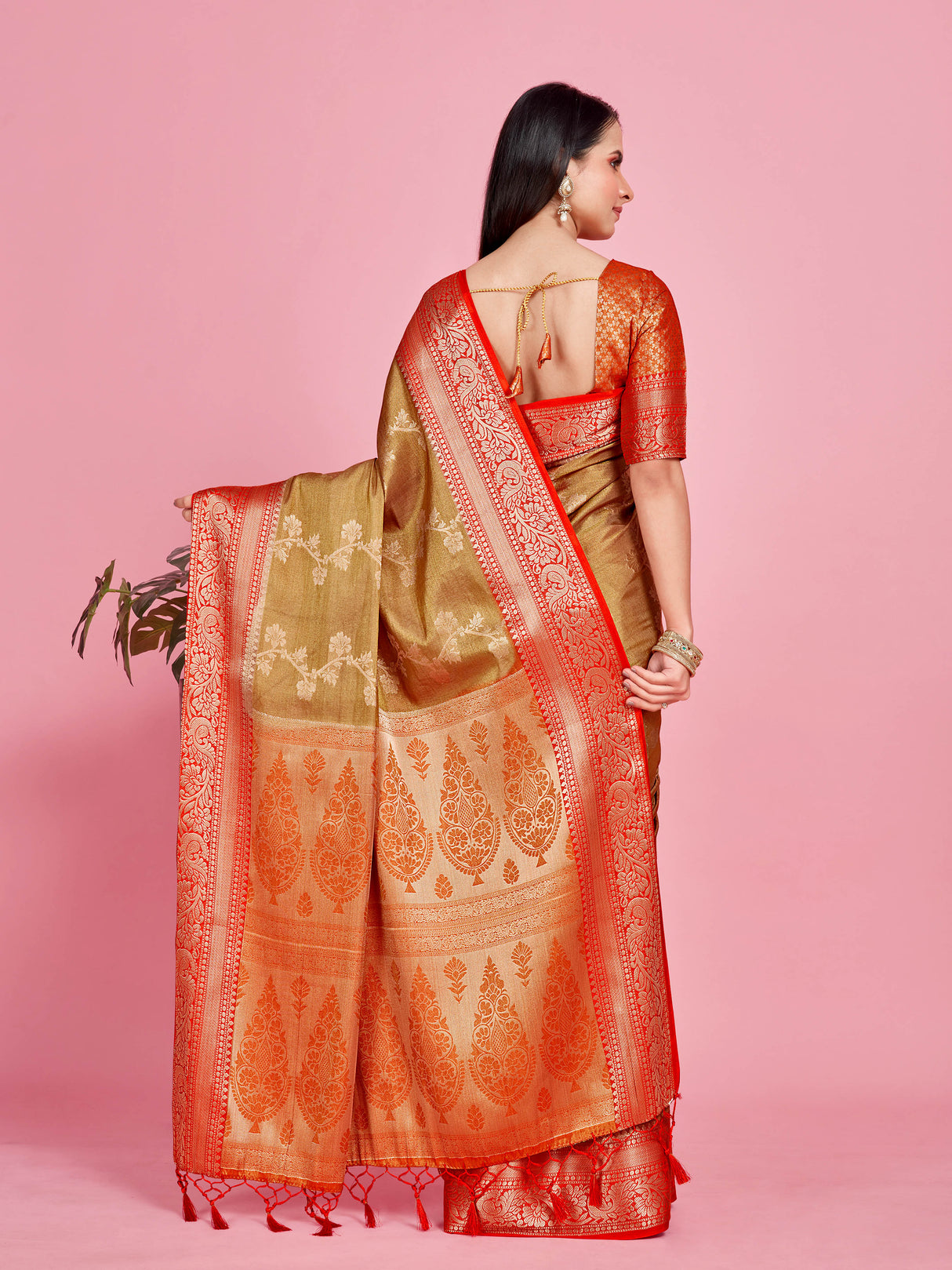 Mimosa Women's Woven Design Kanjivaram Style Art Silk Saree With Blouse Piece : SA0000394CKFREE