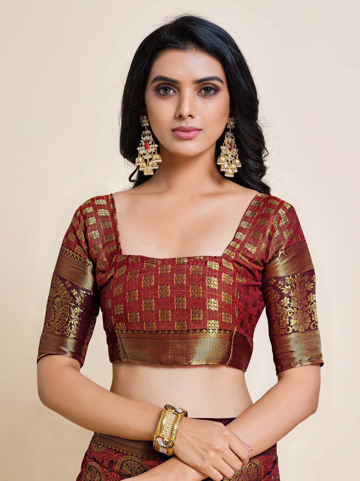 Mimosa Womens Art Silk Saree Kanjivaram Wine Color