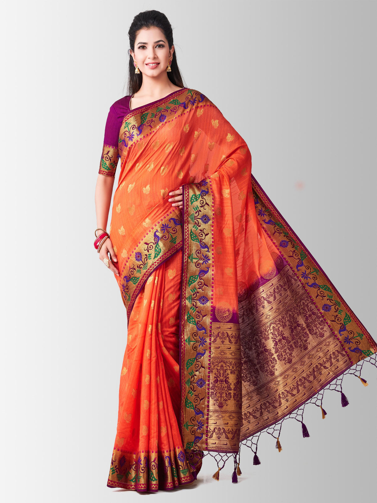 Mimosa Womens Art Silk Saree Kanjivaram Peach Color