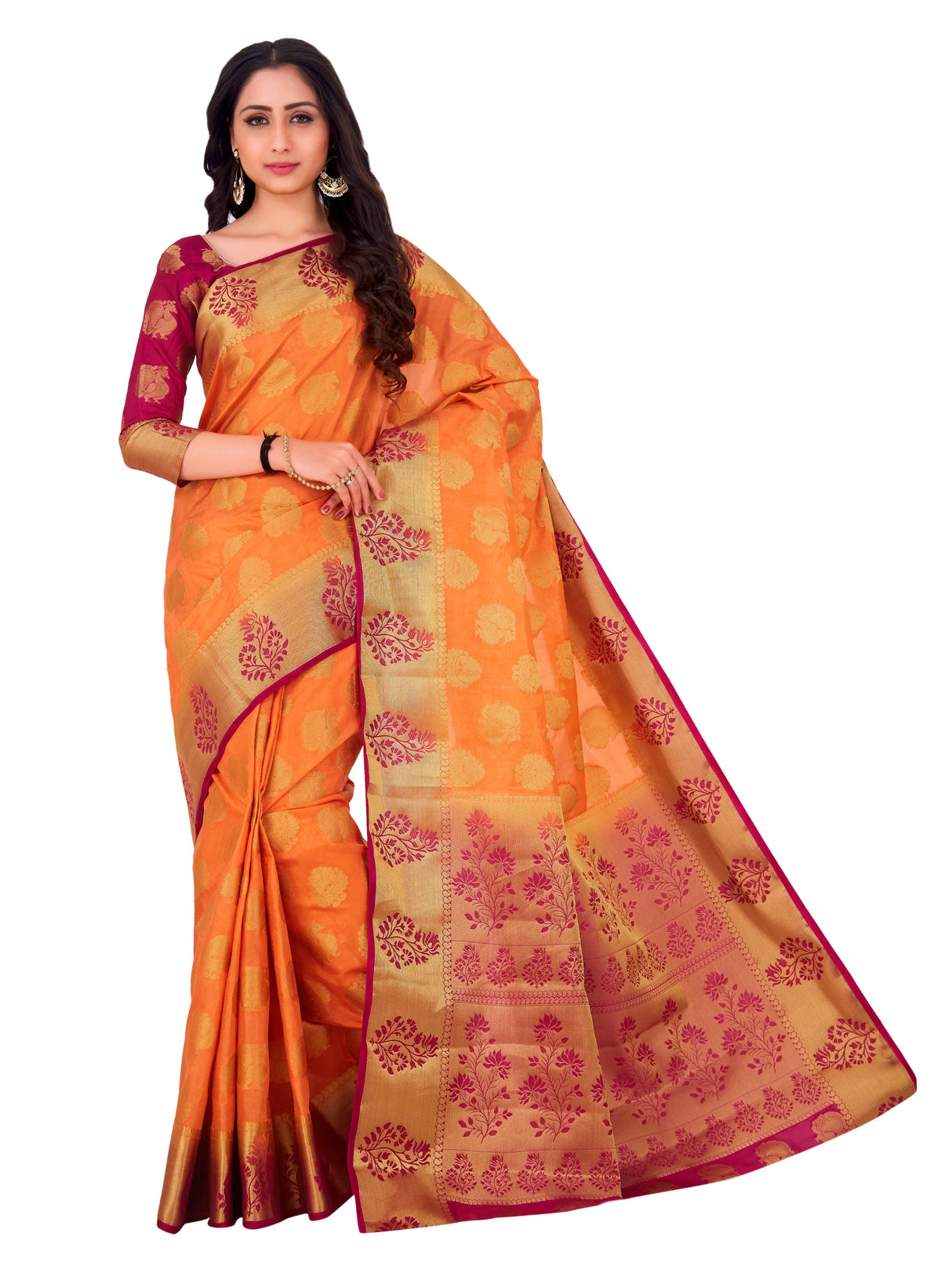 Mimosa Womens Art Silk Saree Kanjivaram Peach Color