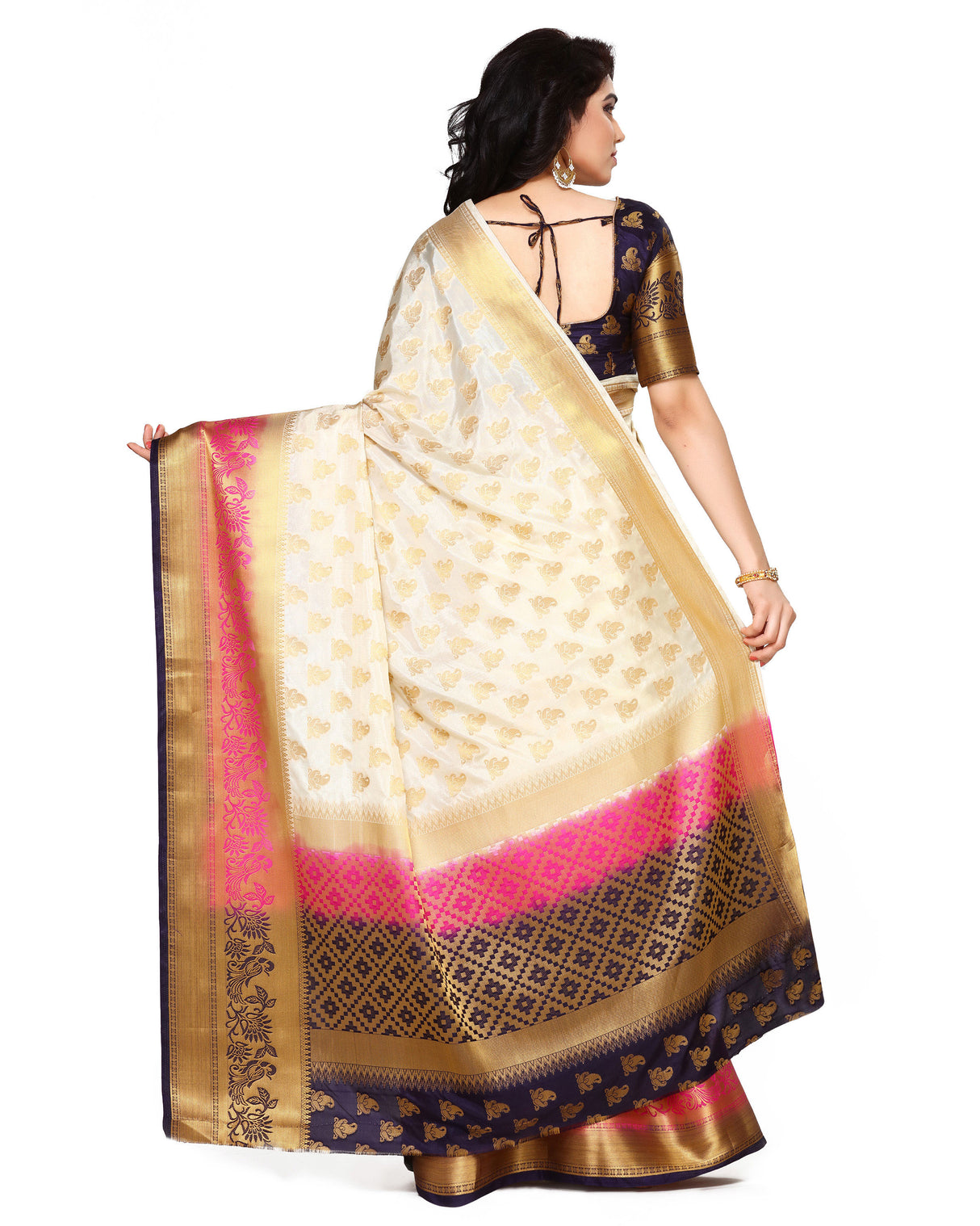 Mimosa Womens Art Silk Saree Kanjivaram Halfwhite Color