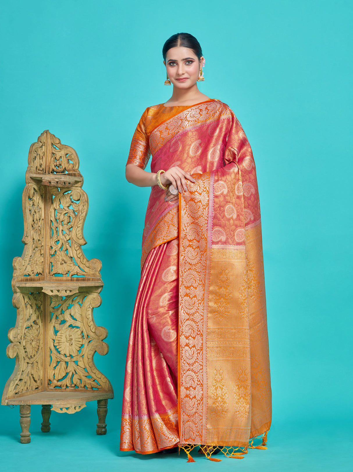 Mimosa Women's Woven Design Kanjivaram Style Art Silk Saree With Blouse Piece : SA0000412RNFREE